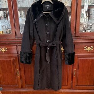 Alfani Black Trench Coat with Faux Fur Accents